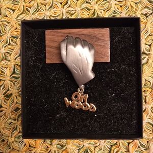 Silver Fist Brooch with Gold Charm